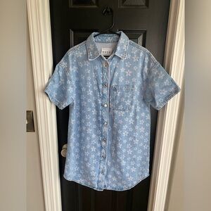 Denim Co. Button Down T-Shirt Dress Floral Pattern-Size 10